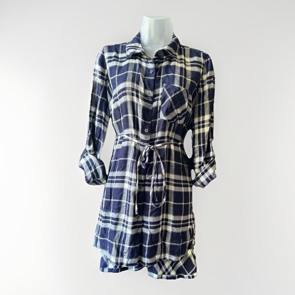 NEW Motherhood Maternity Plaid Shirt Dress Women's Size Small Blue Soft Flannel - Picture 2 of 9